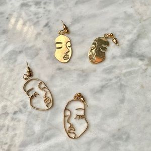 Artsy Gold Face Earrings
